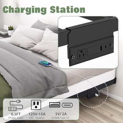 Floating Bed Frame Full LED Metal Platform Bed Frames 8 Inch Modern Bed with Charging Station,Heavy Duty Mattress Holder No Box Spring Needed,Stable & Anti-Noisy(8 Inch, Full)