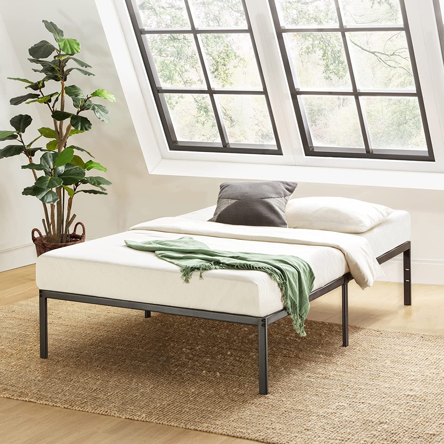 14-Inch Metal Platform Beds W/ Heavy Duty Steel Slat Mattress Foundation (No Box Spring Needed), Black