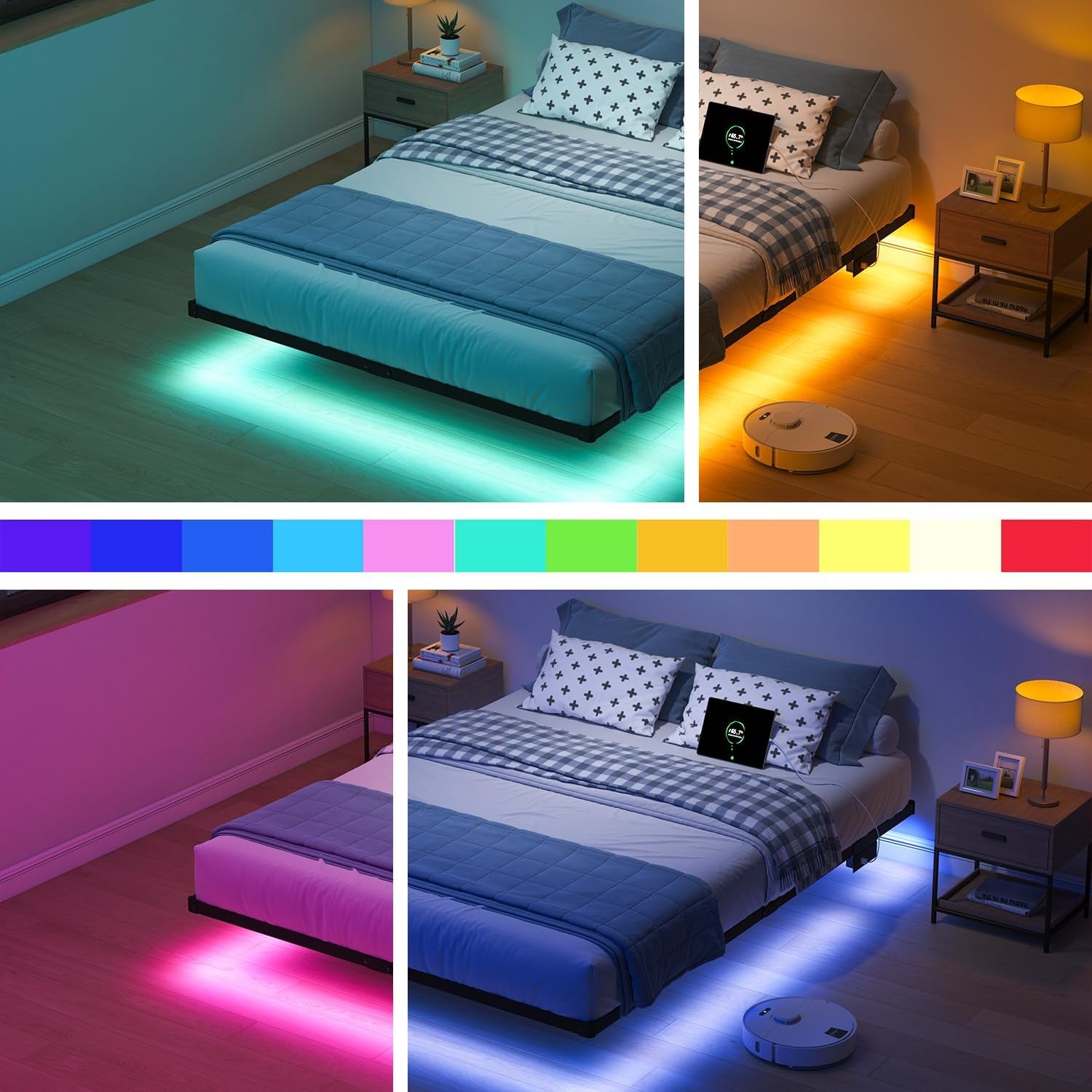 10 Inch Full Size Floating Bed Frame with Charging Station | LED Lights, Platform Bed Frame No Box Spring Needed, Easy Assembly