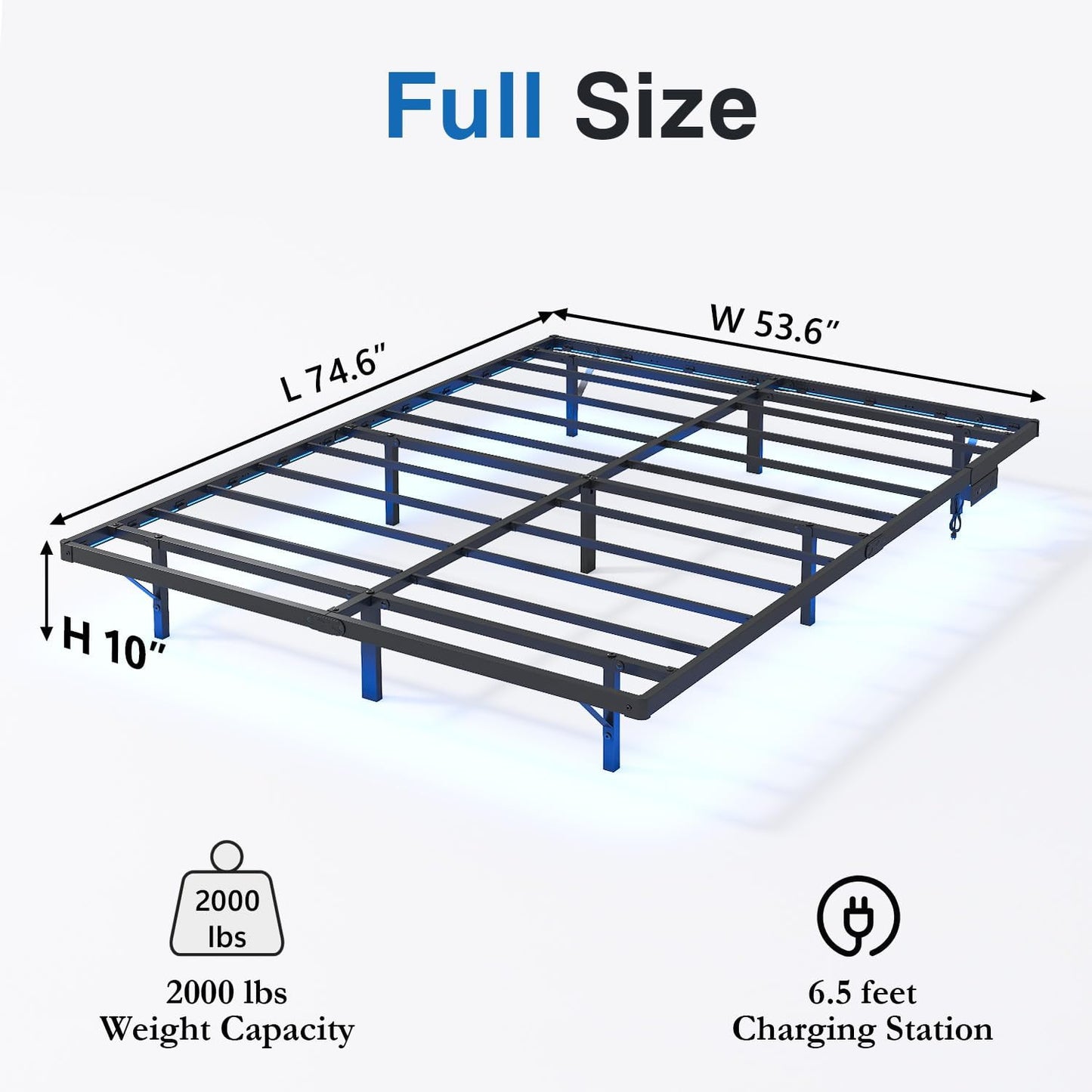 10 Inch Full Size Floating Bed Frame with Charging Station | LED Lights, Platform Bed Frame No Box Spring Needed, Easy Assembly