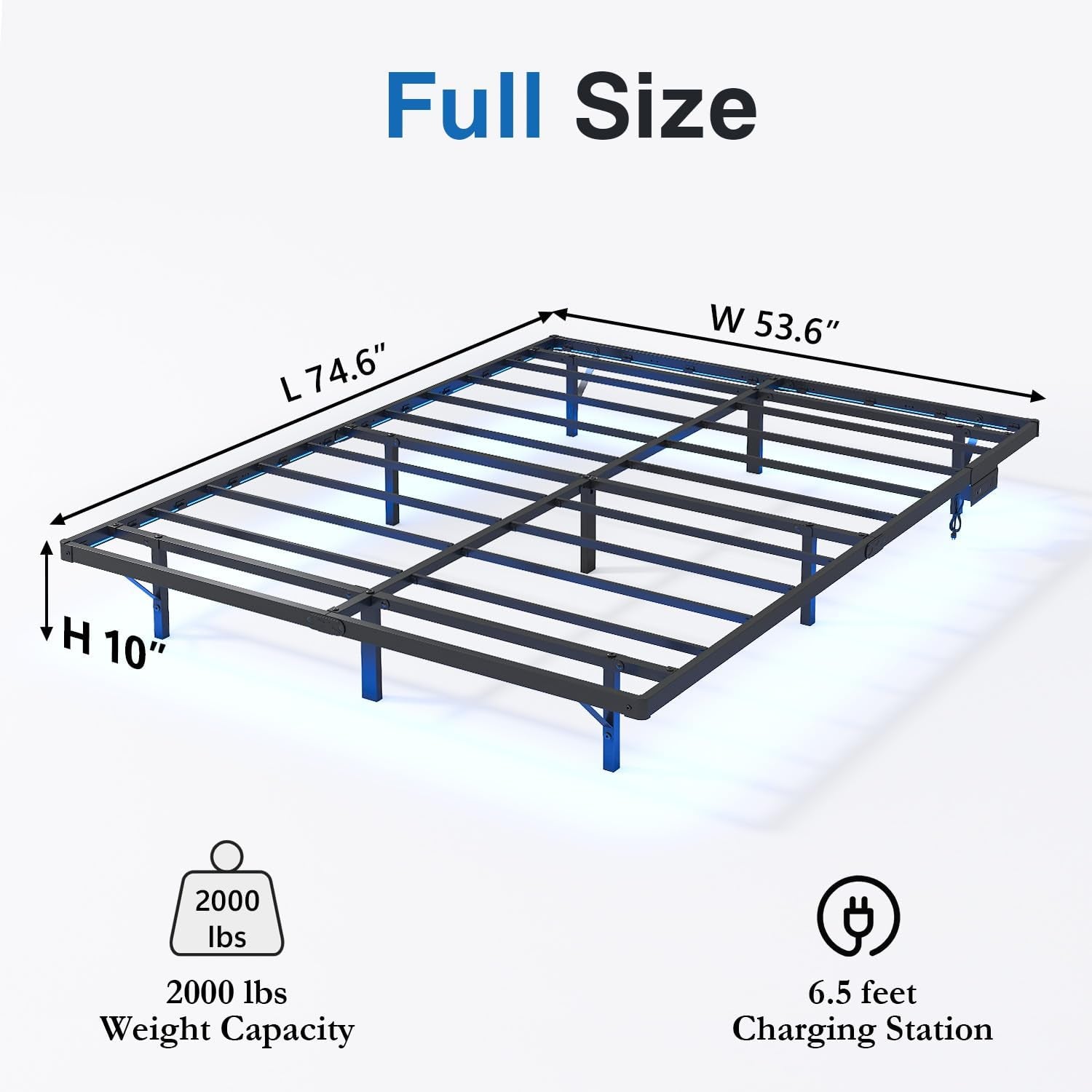 10 Inch Full Size Floating Bed Frame with Charging Station | LED Lights, Platform Bed Frame No Box Spring Needed, Easy Assembly
