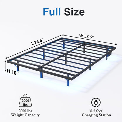 10 Inch Full Size Floating Bed Frame with Charging Station | LED Lights, Platform Bed Frame No Box Spring Needed, Easy Assembly