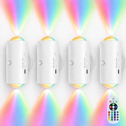 4Pack Motion Sensor Night Light with Remote Control, 16 Colors Rechargeable Stair Light, Wireless Magnetic Wall Lamp, Cordless LED Wall Night Lights for Steps, Hallway, Holiday Decor