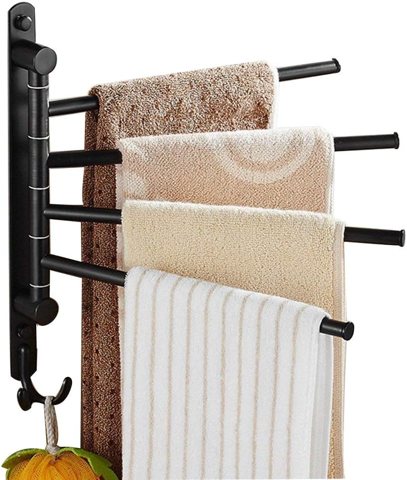 Oil Rubbed Bronze Towel Bars for Bathroom Wall Mounted Swivel Towel Rack Holder with Hooks 4-Arm