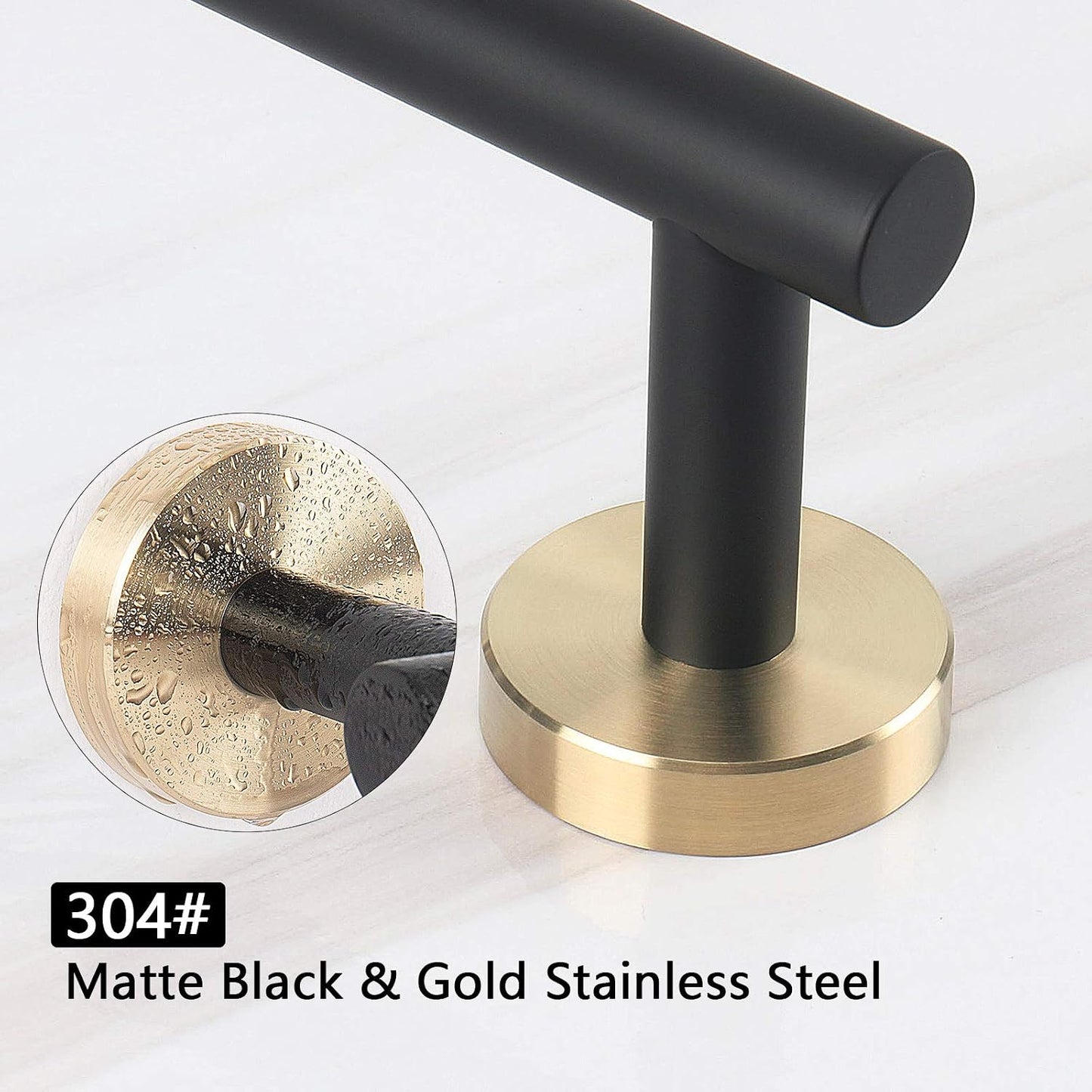 Bath Towel Bar, Thicken Stainless Steel Shower Towel Rack Holder Wall Mounted for Bathroom, 33-Lnch Overall Length-30-Lnch Usable Hanging Space (1 Pack, Matte Black & Gold)