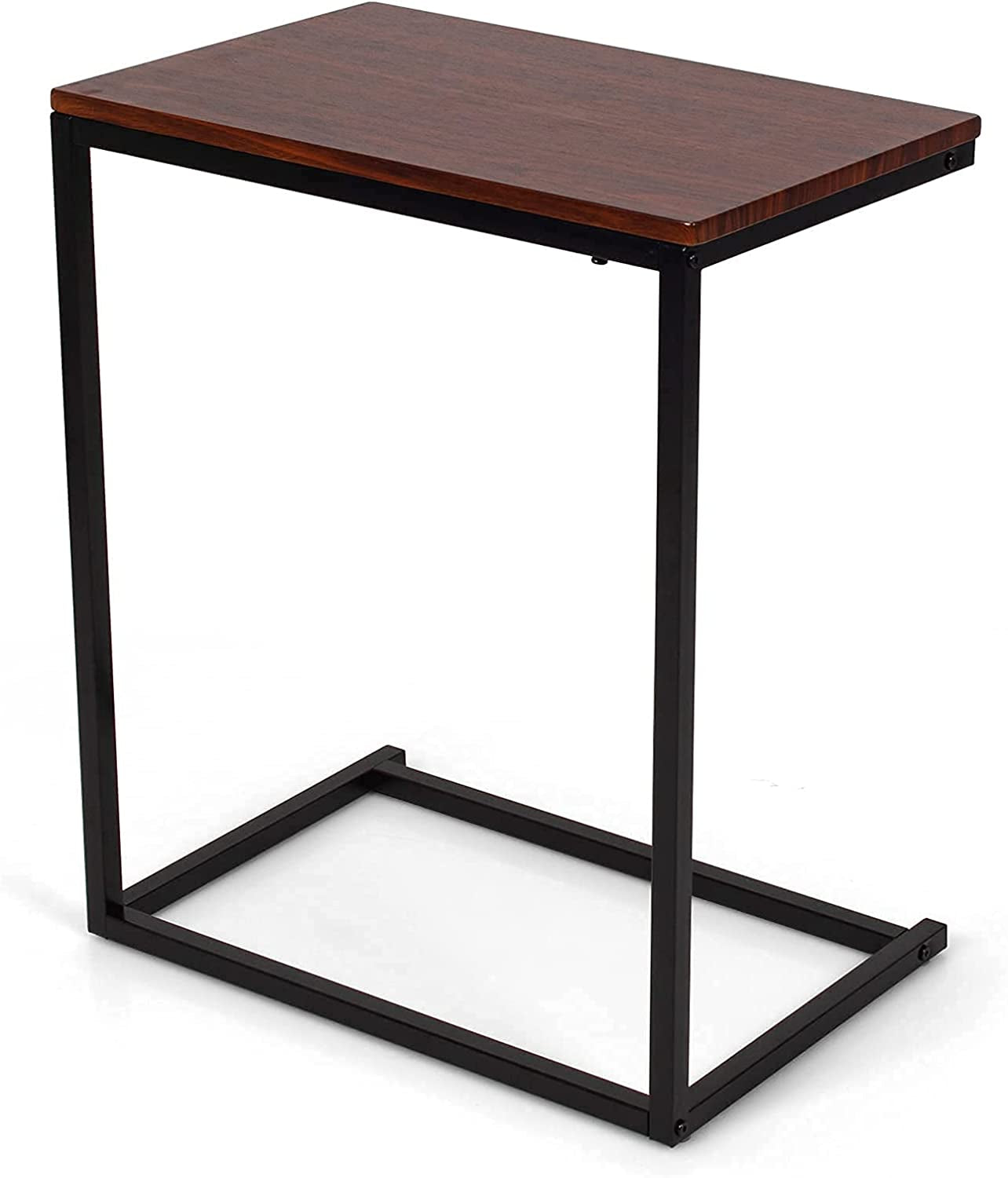 C Shaped End Table, Couch Sofa Side TV Tray for Coffee Snack Laptop, Vintage Bedside Table for Living Room, Bedroom