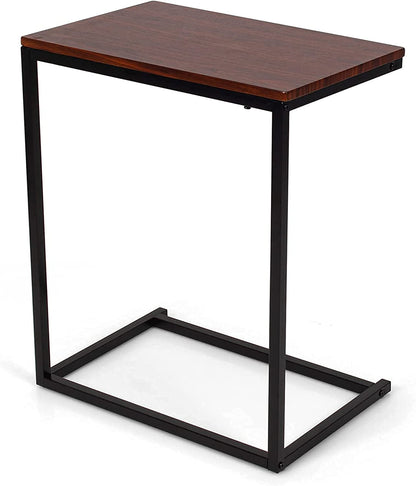 C Shaped End Table, Couch Sofa Side TV Tray for Coffee Snack Laptop, Vintage Bedside Table for Living Room, Bedroom