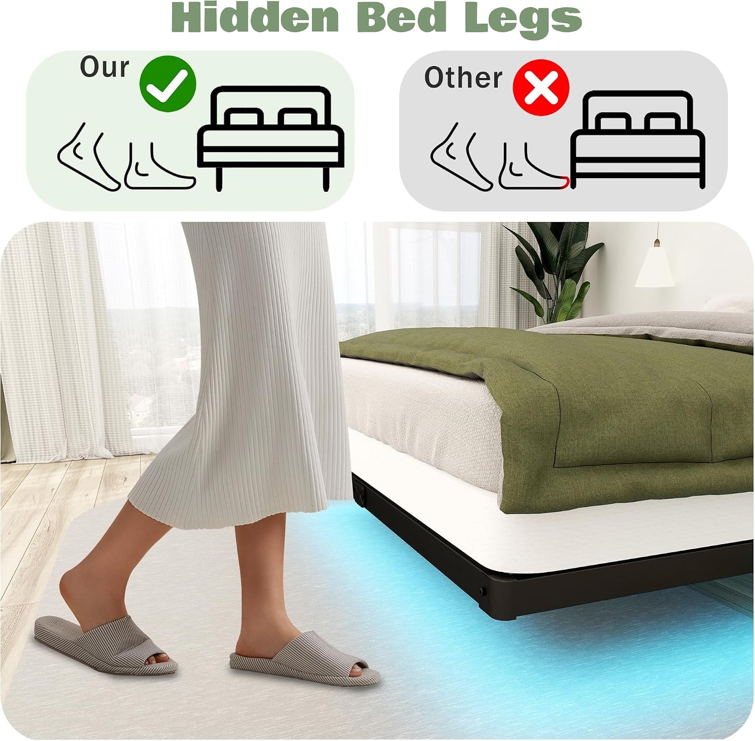 Floating Bed Frame Full LED Metal Platform Bed Frames 8 Inch Modern Bed with Charging Station,Heavy Duty Mattress Holder No Box Spring Needed,Stable & Anti-Noisy(8 Inch, Full)