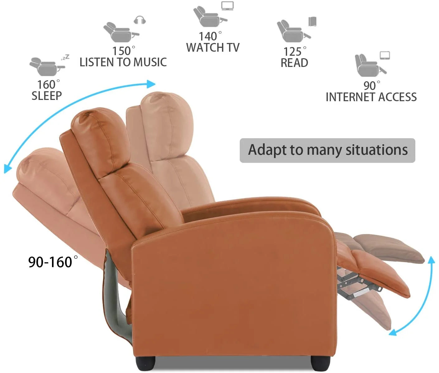 Recliner Chair for Living Room Furniture Home Theater Seating Glider Chairs Modern Wingback Single Sofa PU Leather with Footrest (Tan)