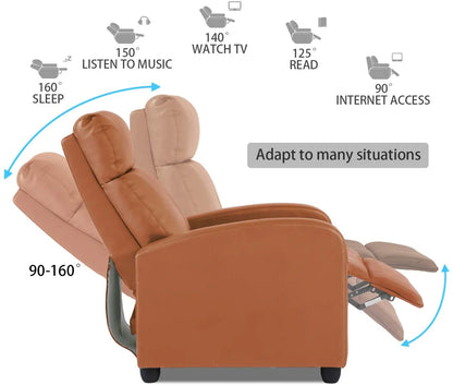 Recliner Chair for Living Room Furniture Home Theater Seating Glider Chairs Modern Wingback Single Sofa PU Leather with Footrest (Tan)