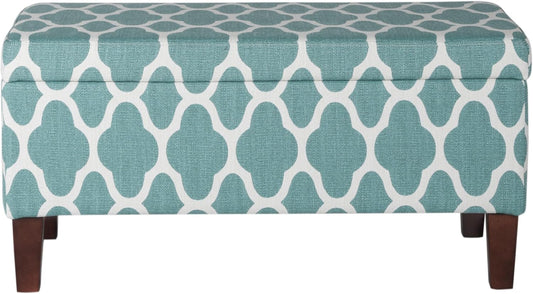 36" Storage Ottoman Bench with Hinged Lid - Teal Blue Geometric