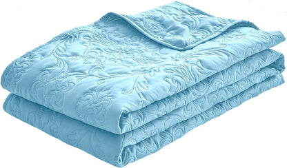 Sophia and William 3 Pieces Quilt Set Queen/Full Size with 1 Quilt and 2 Pillow Shams, Reversible Microfiber Bedding Bedspread Coverlet Set, Cozy, Lightweight and Hypoallergenic, Light Blue | 1 Quilt, 2 Pillow Shams, Reversible, Lightweight, All-Season, M