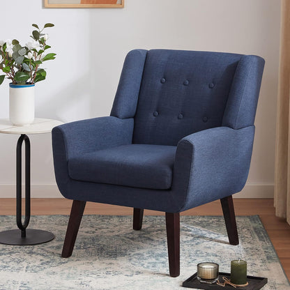 Accent Chair for Living Room,Upholstered Button Linen Armchair Chair | Mid Century Modern Tufted Armchair with Fabric,Comfy Arm Chairs for Club Living Room Reading Bedroom,Waiting Room Dark Blue