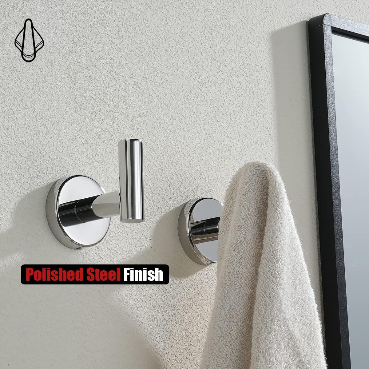 Chrome Bathroom Towel Hook, 304 Stainless Steel Coat Robe Clothes Hook for Bathroom Kitchen Garage Wall Mounted (Pack of 2), TH100-CH-P2