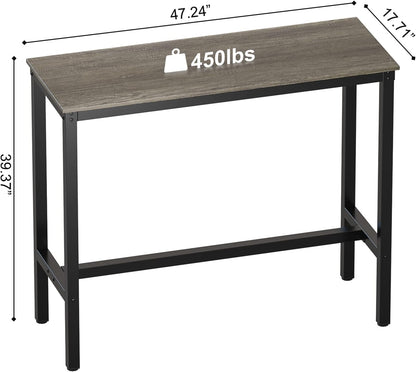 Bar Table, Bar Height Pub Table, High Top Cocktail Table for Kitchen Dining | 47.24" Rectangular Bar High Table for Kitchen Nook, Home Bar, Living Room, Bistro, Pub, Party, Sturdy Metal Frame