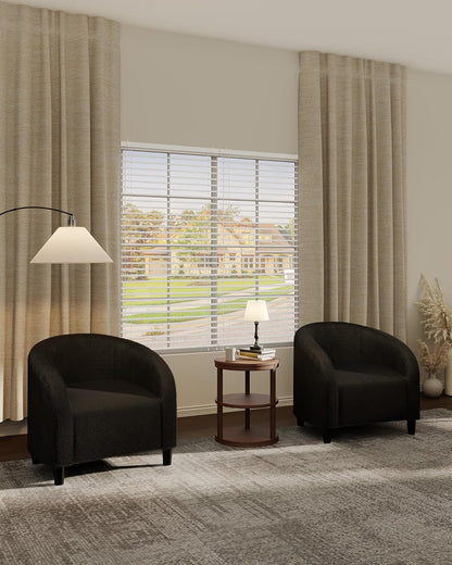 Accent Chair Set of 2 Living Room Chairs Barrel Boucle Chairs Comfy Armchairs for Bedroom Reading Room Reception Chairs(Black)