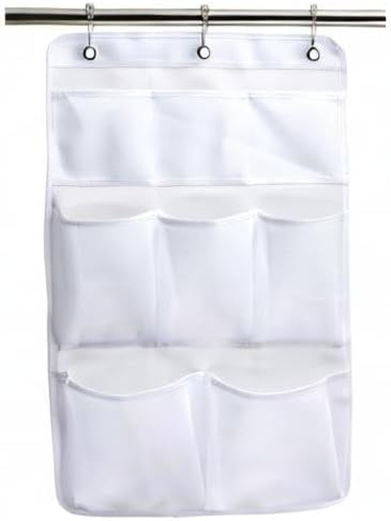 Mesh Shower Organizer Hanging Bathroom Caddy 8 Pockets Hang Curtain Rod with 3 Rings