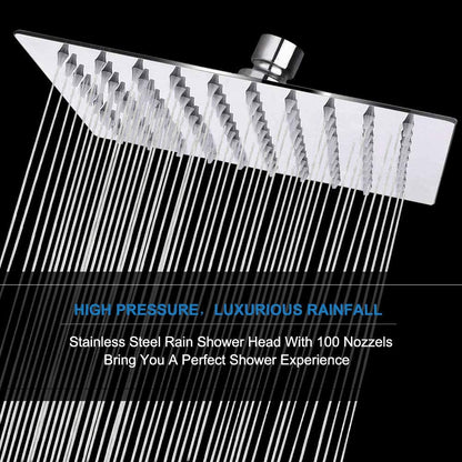 Rain Shower Head, High Flow Stainless Steel Square Rainfall Shower, High Pressure Design, Awesome Shower Experience Even at Low Water Flow (8 Inch, Chrome Finish)