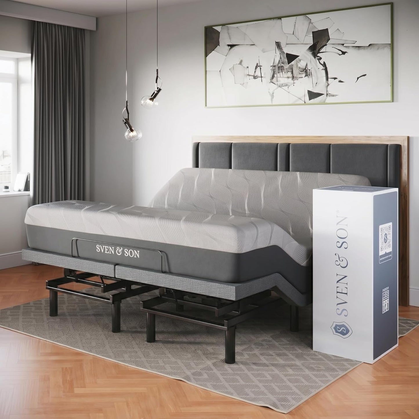 Sven & Son Classic Adjustable Bed Base, Head and Foot Lift, Massage, Under-Bed Lights, USB, Gel Memory, Zero Gravity Smart Frame - King + 12 Inch Memory Foam Matt (Medium)