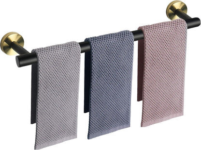 Bath Towel Bar, Thicken Stainless Steel Shower Towel Rack Holder Wall Mounted for Bathroom, 33-Lnch Overall Length-30-Lnch Usable Hanging Space (1 Pack, Matte Black & Gold)