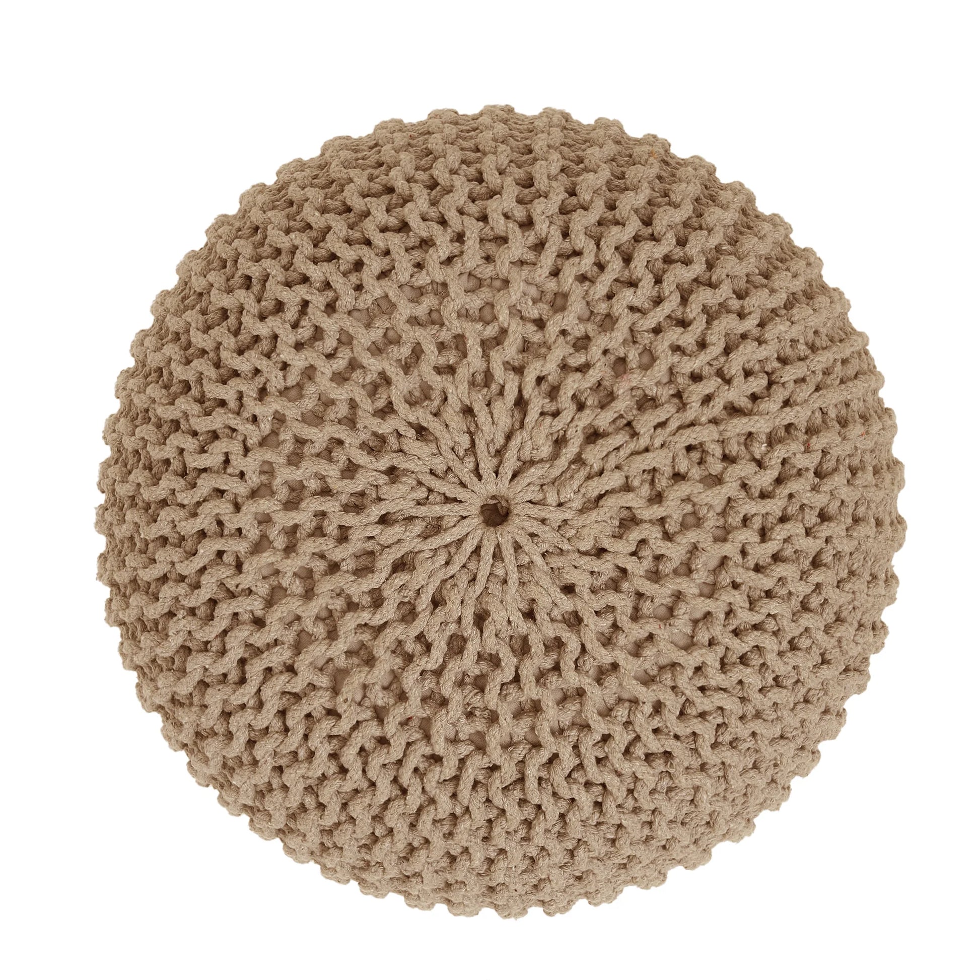 round Pouf Ottoman - Hand Knitted Cable Boho Poof Home Décor Pouffe Circular Footrest for Living Room - Bedroom - Lounge - 100% Cotton (19.5"X19.5"X14") - Beige