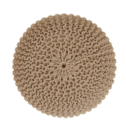 round Pouf Ottoman - Hand Knitted Cable Boho Poof Home Décor Pouffe Circular Footrest for Living Room - Bedroom - Lounge - 100% Cotton (19.5"X19.5"X14") - Beige