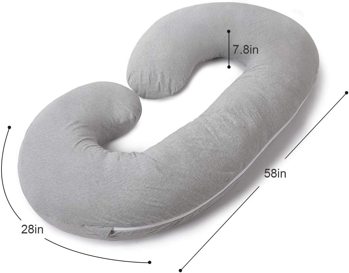 Pregnancy Pillow for Sleeping, Maternity Pillow with Jersey Cotton Cover,C Shaped Body Pillow for Pregnant (Natural Gray)