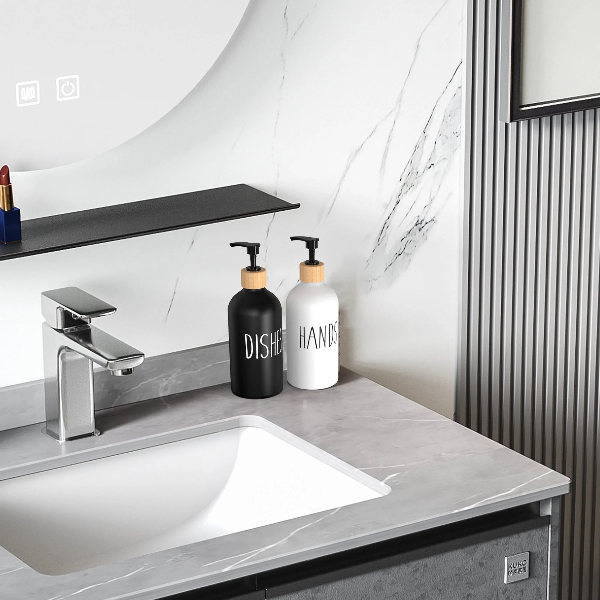 Glass Soap Dispenser Set, Contains Hand Soap and Dish Soap Dispenser(Black & White)