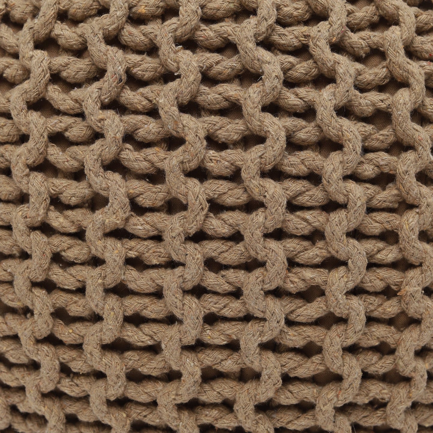 round Pouf Ottoman - Hand Knitted Cable Boho Poof Home Décor Pouffe Circular Footrest for Living Room - Bedroom - Lounge - 100% Cotton (19.5"X19.5"X14") - Beige