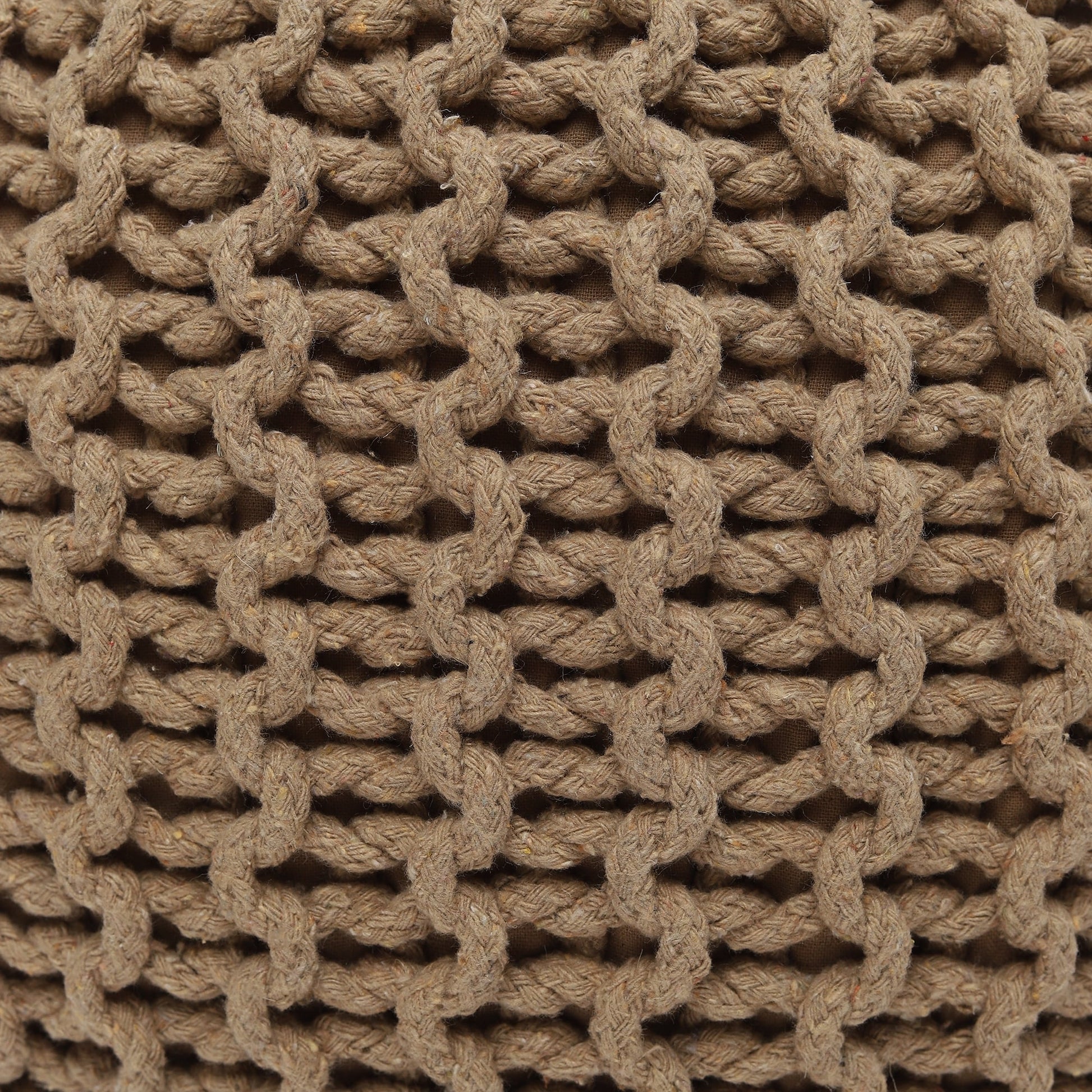 round Pouf Ottoman - Hand Knitted Cable Boho Poof Home Décor Pouffe Circular Footrest for Living Room - Bedroom - Lounge - 100% Cotton (19.5"X19.5"X14") - Beige