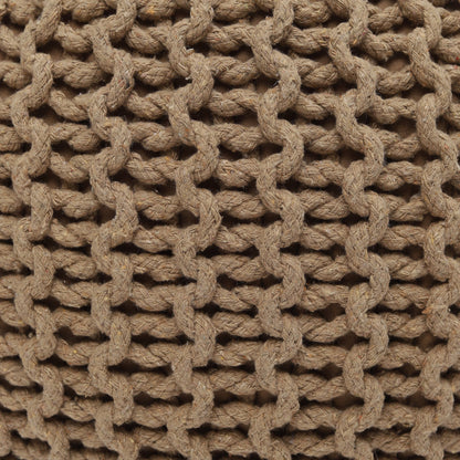round Pouf Ottoman - Hand Knitted Cable Boho Poof Home Décor Pouffe Circular Footrest for Living Room - Bedroom - Lounge - 100% Cotton (19.5"X19.5"X14") - Beige