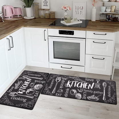 anti Fatigue Kitchen Rugs Set of 2, Cushioned Kitchen Mats for Floor | Non Slip Farmhouse Kitchen Rug and Runner Set, Waterproof Comfort Kitchen Floor Mat Carpet for Sink, Standing Desk, Laundry