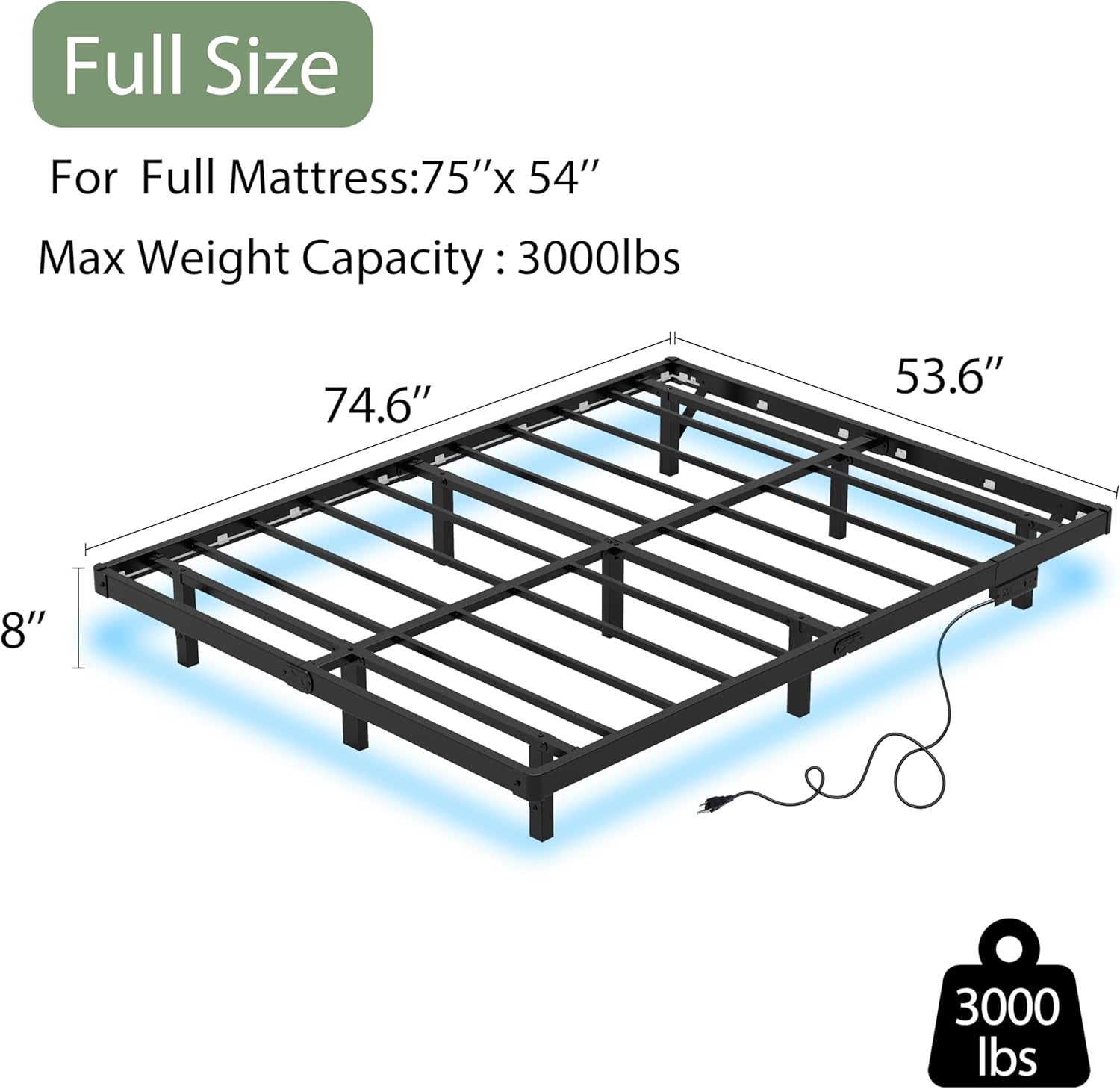 Floating Bed Frame Full LED Metal Platform Bed Frames 8 Inch Modern Bed with Charging Station,Heavy Duty Mattress Holder No Box Spring Needed,Stable & Anti-Noisy(8 Inch, Full)