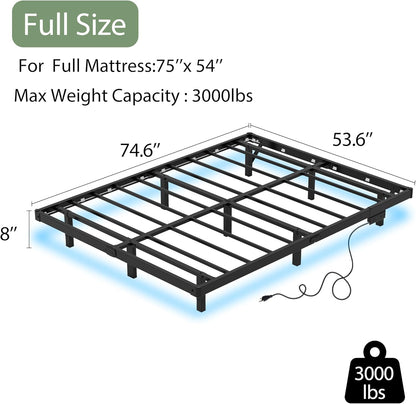 Floating Bed Frame Full LED Metal Platform Bed Frames 8 Inch Modern Bed with Charging Station,Heavy Duty Mattress Holder No Box Spring Needed,Stable & Anti-Noisy(8 Inch, Full)