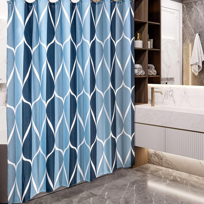 Geometric Shower Curtain with Stainless Steel Hooks - Heavy Duty Fabric Shower Curtains, Water Resistant, Machine Washable, Weighted Hem, 72 X 72 Inches (Blue)