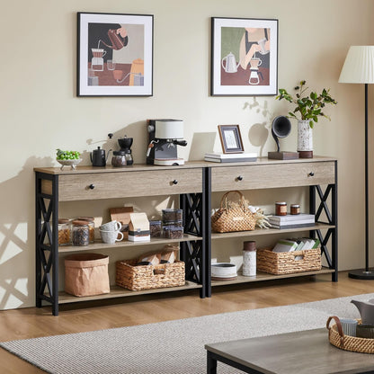 Yaheetech Console Table with Drawer, Entry Table with 3 Tier Storage, Gray | Narrow Hallway Sofa Table with Hidden Storage for Keys and Mail, Sturdy MDF Top on Black Iron Frame, Fits Small Spaces