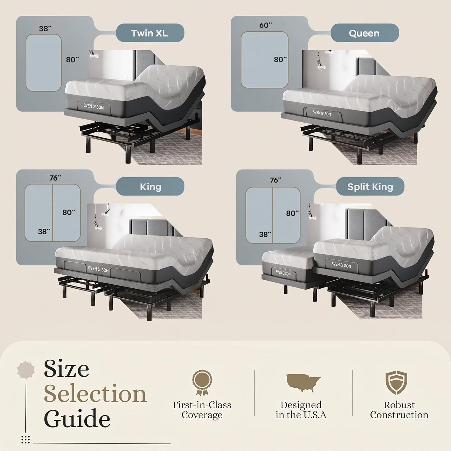 Sven & Son Classic Adjustable Bed Base, Head and Foot Lift, Massage, Under-Bed Lights, USB, Gel Memory, Zero Gravity Smart Frame - King + 12 Inch Memory Foam Matt (Medium)
