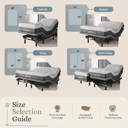 Sven & Son Classic Adjustable Bed Base, Head and Foot Lift, Massage, Under-Bed Lights, USB, Gel Memory, Zero Gravity Smart Frame - King + 12 Inch Memory Foam Matt (Medium)