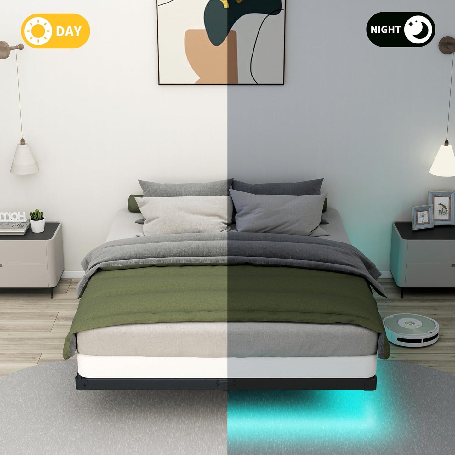 Floating Bed Frame Full LED Metal Platform Bed Frames 8 Inch Modern Bed with Charging Station,Heavy Duty Mattress Holder No Box Spring Needed,Stable & Anti-Noisy(8 Inch, Full)