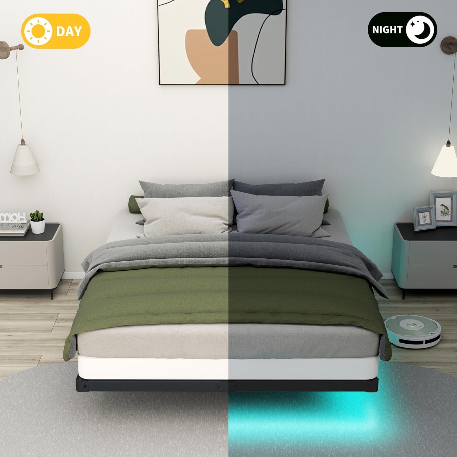 Floating Bed Frame Full LED Metal Platform Bed Frames 8 Inch Modern Bed with Charging Station,Heavy Duty Mattress Holder No Box Spring Needed,Stable & Anti-Noisy(8 Inch, Full)