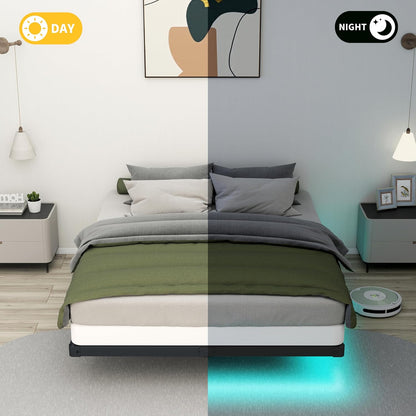 Floating Bed Frame Full LED Metal Platform Bed Frames 8 Inch Modern Bed with Charging Station,Heavy Duty Mattress Holder No Box Spring Needed,Stable & Anti-Noisy(8 Inch, Full)