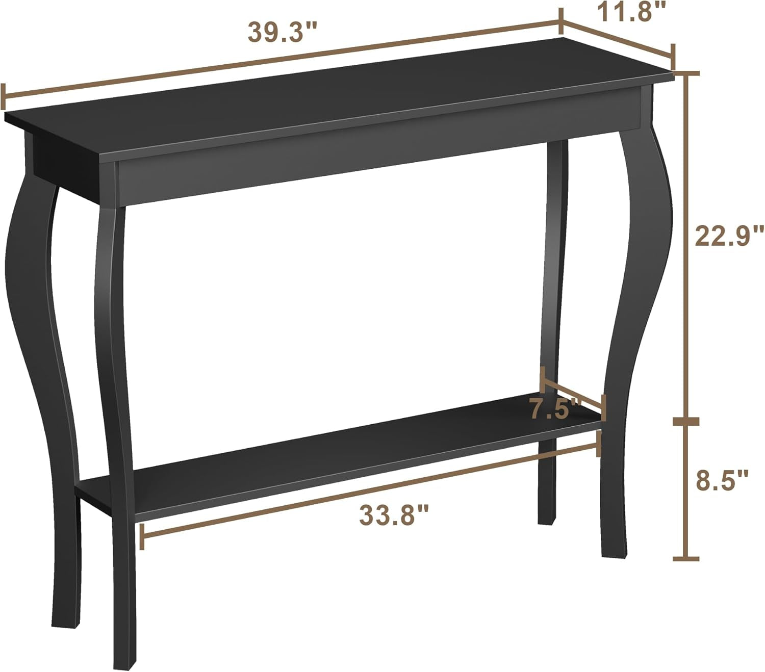 39" Narrow Entryway Table with Storage Shelf, Black | Console Table with Curved Legs, Chic Accent Sofa Table with Shelves for Entryway, Living Room, Hallway