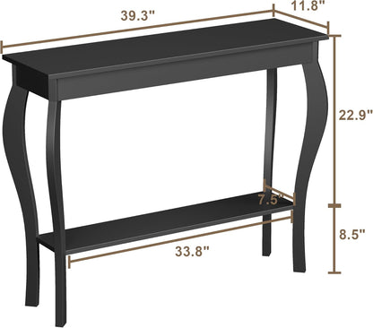 39" Narrow Entryway Table with Storage Shelf, Black | Console Table with Curved Legs, Chic Accent Sofa Table with Shelves for Entryway, Living Room, Hallway