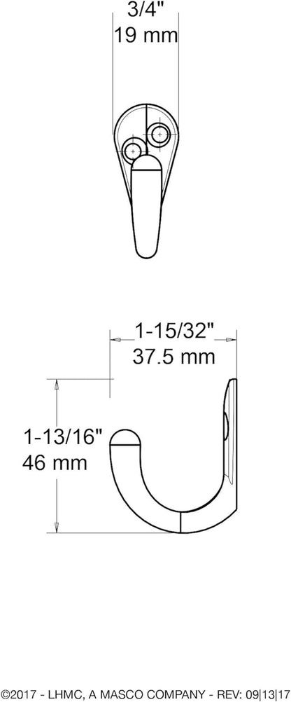 Hardware B59103Z-CHR-C Single Prong Robe Hook, Polished Chrome