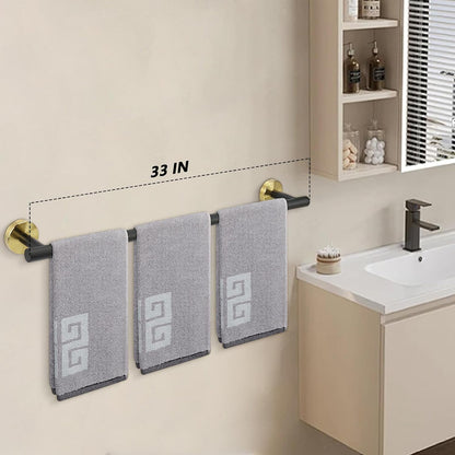 Bath Towel Bar, Thicken Stainless Steel Shower Towel Rack Holder Wall Mounted for Bathroom, 33-Lnch Overall Length-30-Lnch Usable Hanging Space (1 Pack, Matte Black & Gold)