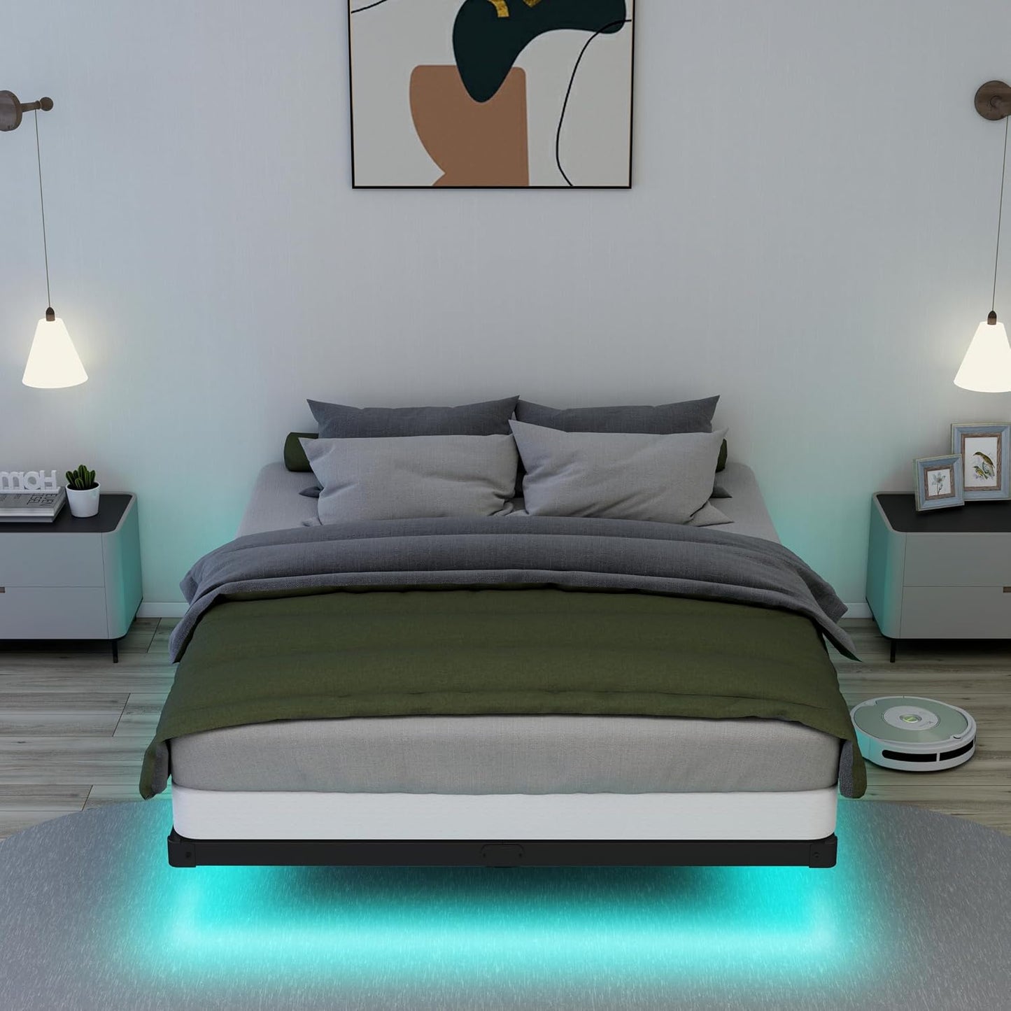 Floating Bed Frame Full LED Metal Platform Bed Frames 8 Inch Modern Bed with Charging Station,Heavy Duty Mattress Holder No Box Spring Needed,Stable & Anti-Noisy(8 Inch, Full)